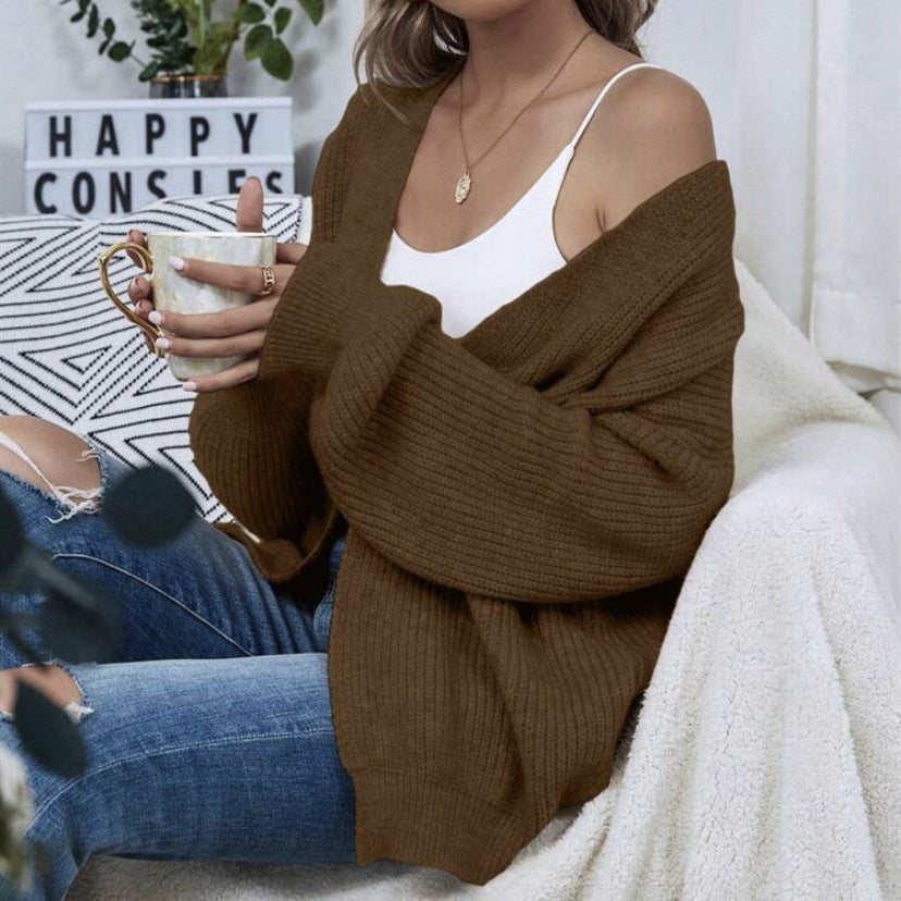 Damen Offener Oversize-Strickcardigan mit Raglanärmeln und feiner Rippenstruktur Drune