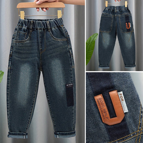 Unisex modische Denim-Hose mit elastischem Bund und großen Taschen Drune