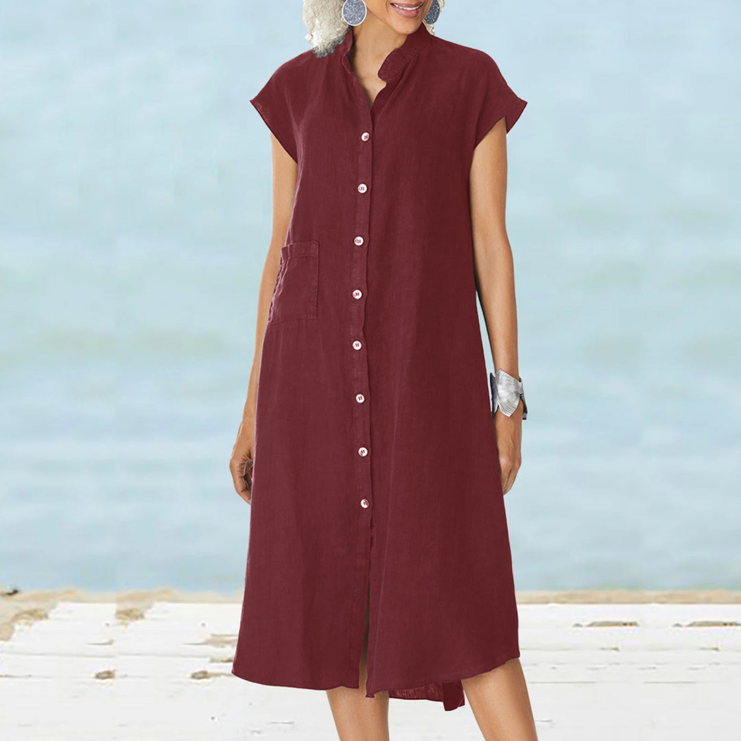 Damen Midi-Kleid mit komfortablem Hemdkragen und praktischen Seitentaschen Drune
