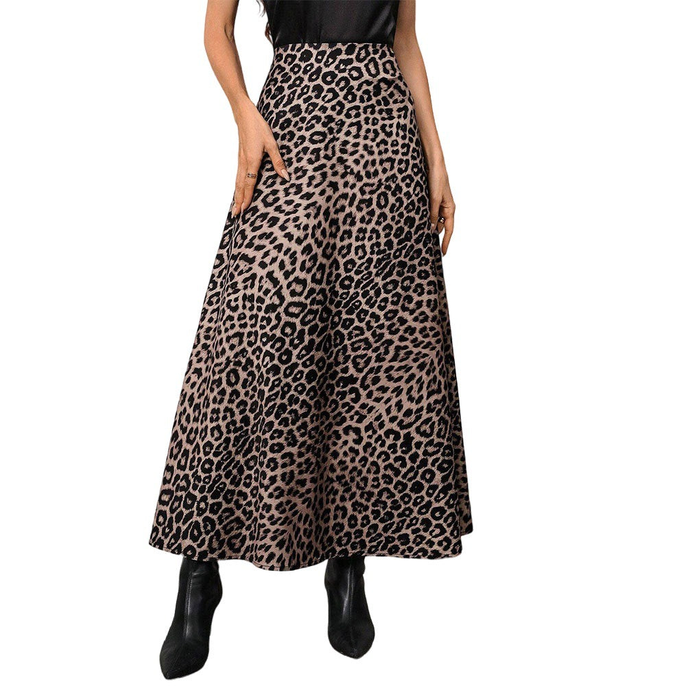 Damen Maxirock mit hohem Bund, ausgestellter A-Linie und markantem Leopardenprint Drune