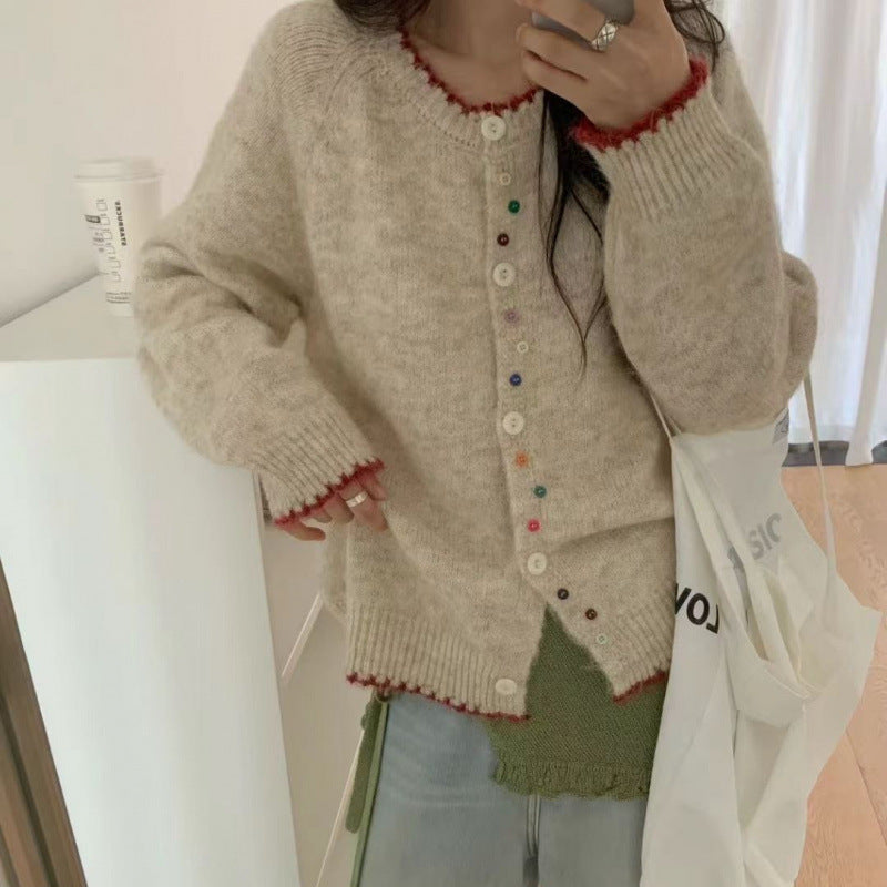 Damen kuscheliger Cardigan mit bunten Knopfdetails und legerem Schnitt Drune