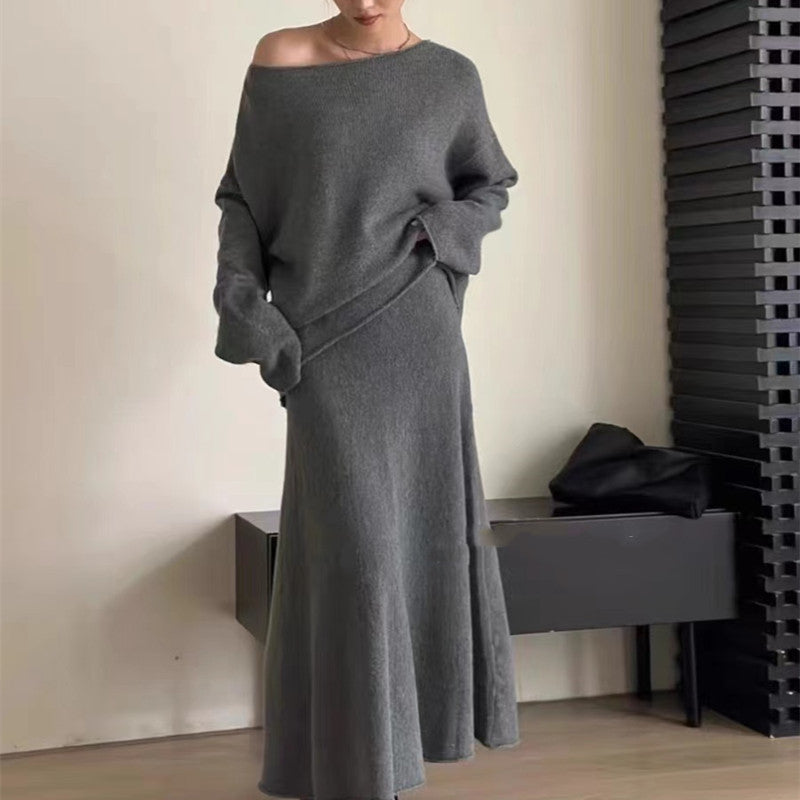 Damen Strickkleid im lässigen Off-Shoulder Design mit weitem Schnitt Drune