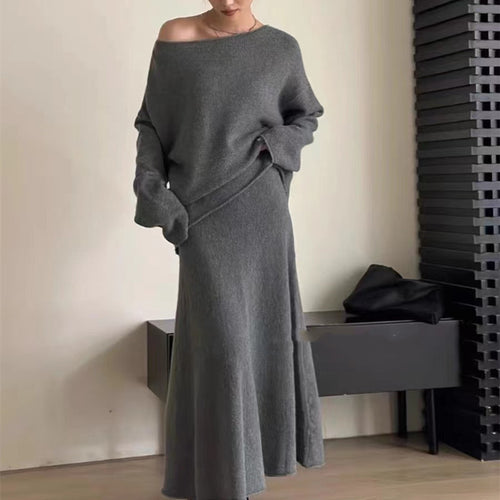 Damen Strickkleid im lässigen Off-Shoulder Design mit weitem Schnitt Drune