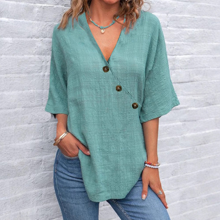 Damen Viskose Tunika mit asymmetrischem Schnitt und einzigartigen Knopfdetails Drune