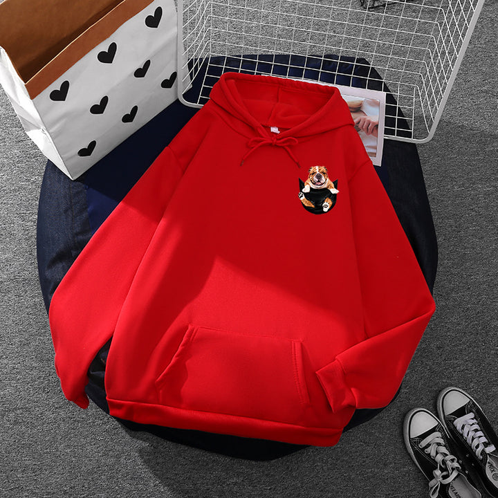 Unisex nan Kapuzenpullover mit Bulldoggen-Taschenpatch, oversized Schnitt und angerauter Fleece-Innenseite Drune