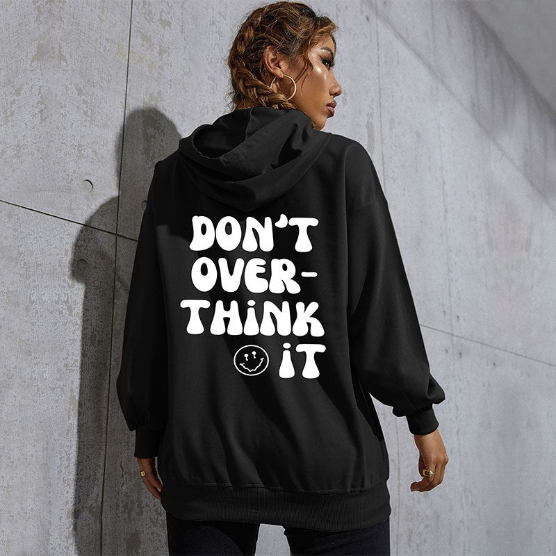 Damen Lässiger Oversize-Kapuzenpullover mit Statement-Print, Kängurutasche und Rippbündchen Drune