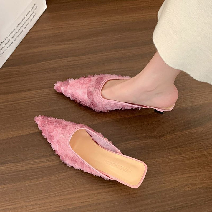 Damen Spitz zulaufende Mesh‑Mules mit dreidimensionalen Blumenapplikationen und gepolstertem Komfortfußbett Drune