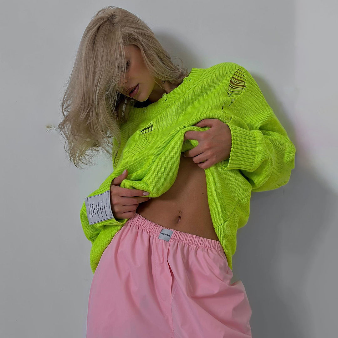 Damen Grob gestrickter Oversized Pullover mit distressed Details Drune