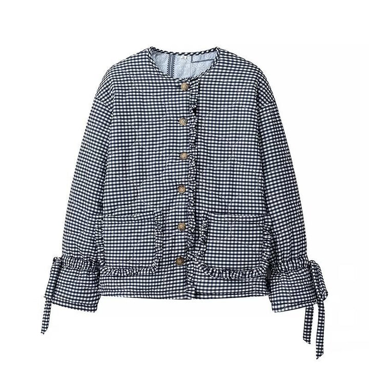 Damen Steppjacke mit gerafften Ärmeln und dekorativen Druckknöpfen Drune