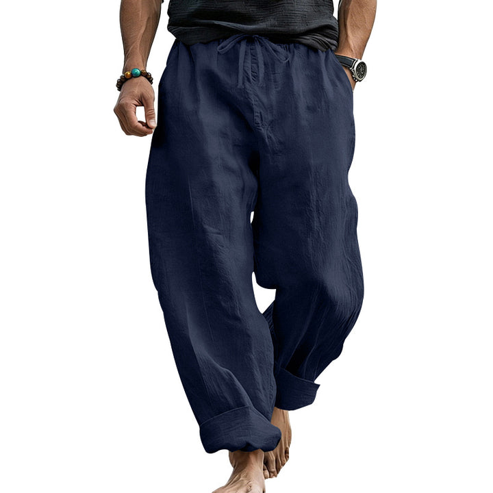 Herren Locker geschnittene Leinen-Loungehose mit Kordelzug, Umschlagsaum und Taschen Drune