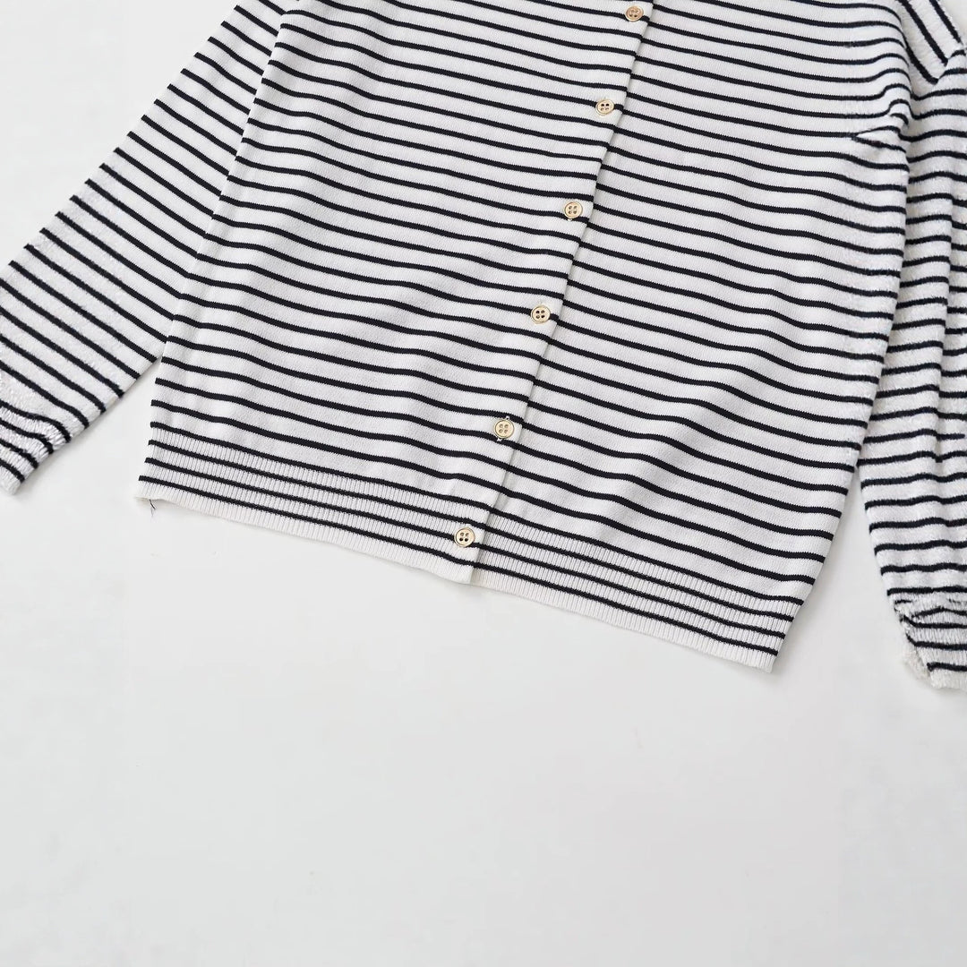 Damen Feinstrick-Cardigan mit maritimem Streifenmuster und Knopfleiste Drune