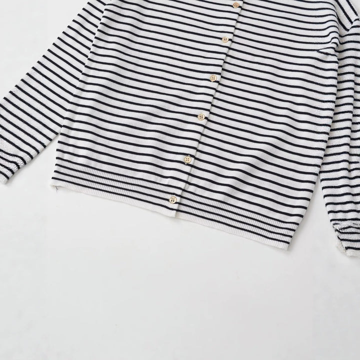 Damen Feinstrick-Cardigan mit maritimem Streifenmuster und Knopfleiste Drune