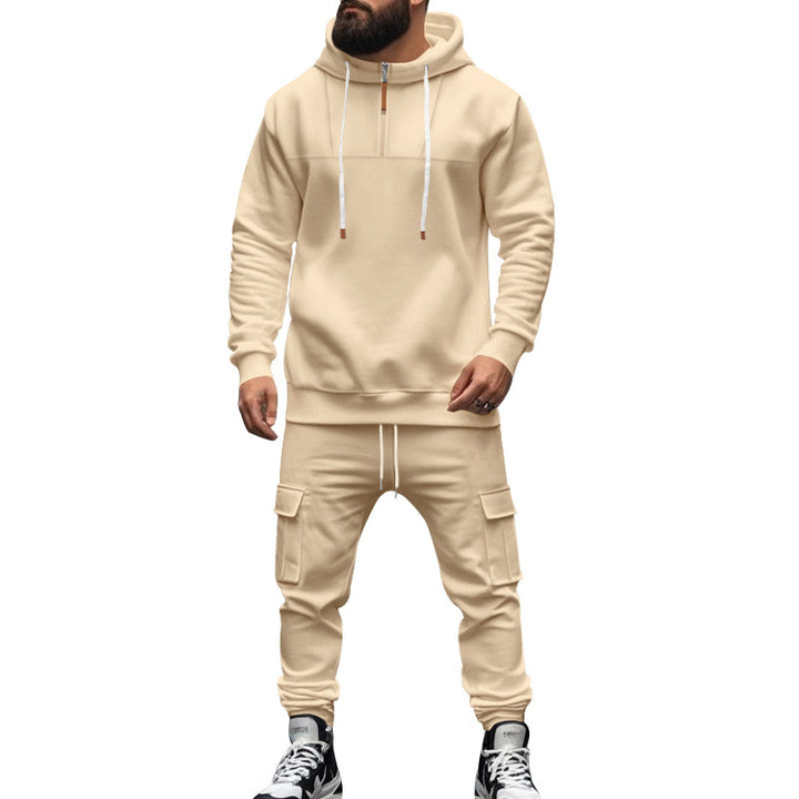 Herren nan zweiteiliges Sweatset mit Kapuze elastischem Bund und aufgesetzten Cargotaschen Drune
