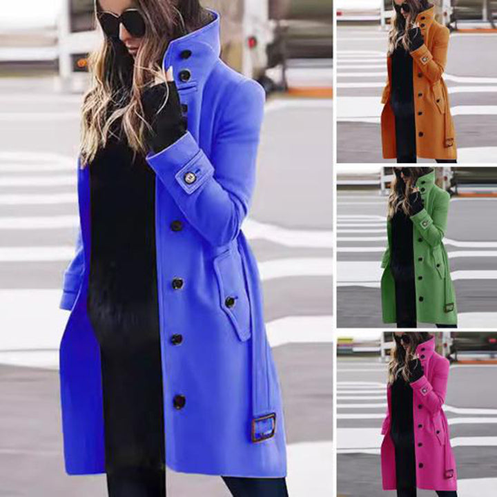 Damen modischer Trenchcoat mit hoch geschlossenem Kragen und praktischen Taschen Drune