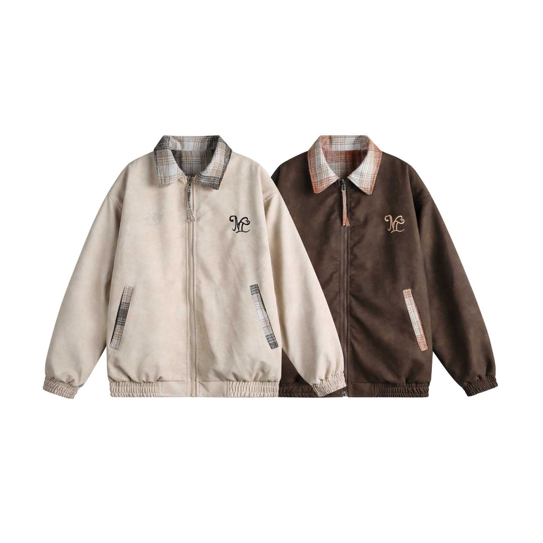 Damen Kurz geschnittene Boxy‑Jacke aus Wildleder‑Optik mit kariertem Kragen und elastischem Saum Drune