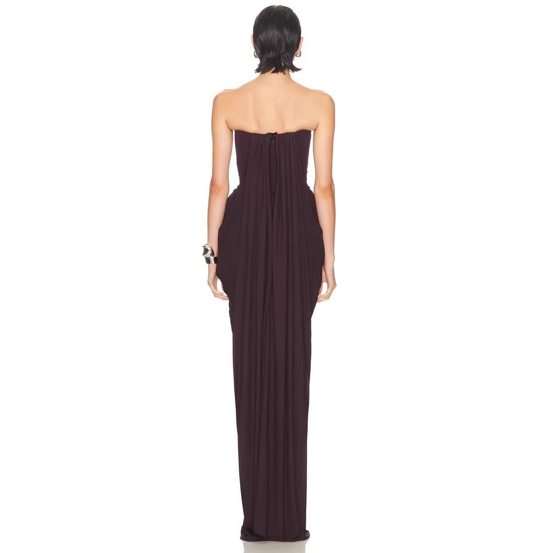 Damen Elegantes Maxikleid mit raffinierten Drapierungen Drune