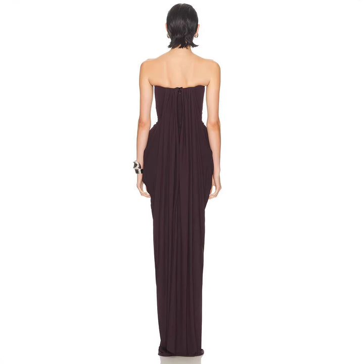Damen Elegantes Maxikleid mit raffinierten Drapierungen Drune