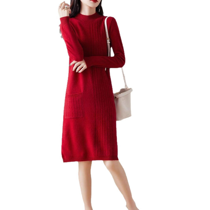Damen gemütliches Strickkleid mit V-Ausschnitt und lässigem Schnitt Drune