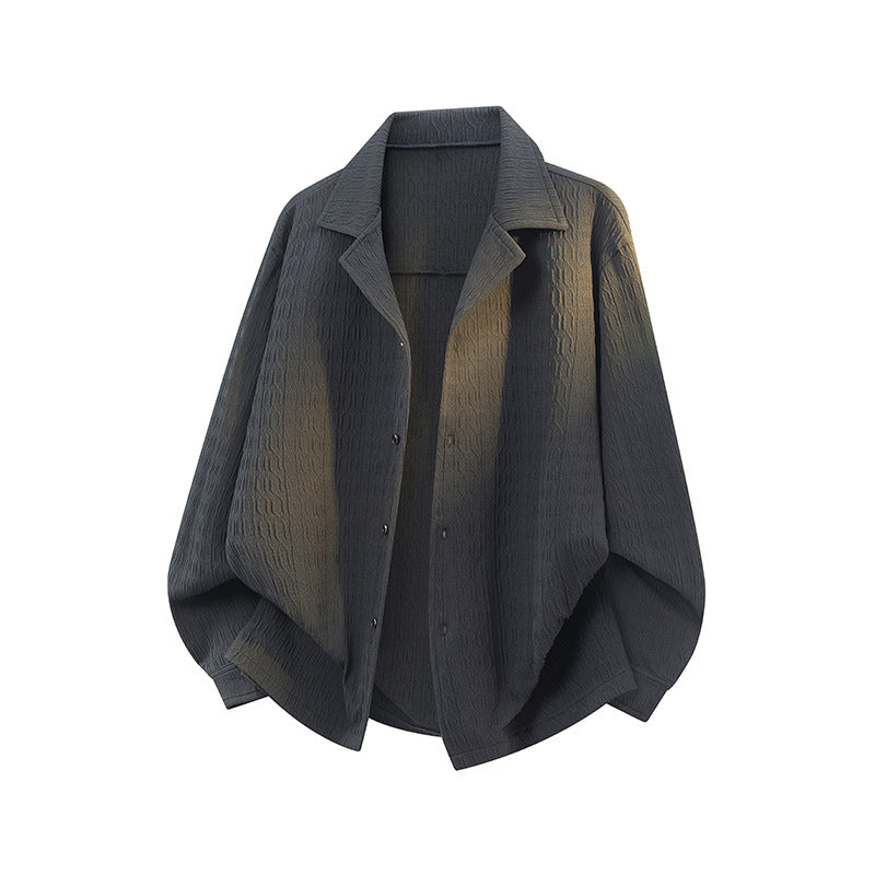Damen Leicht strukturierte Oversize-Hemdjacke mit Reverskragen & Druckknopffront Drune