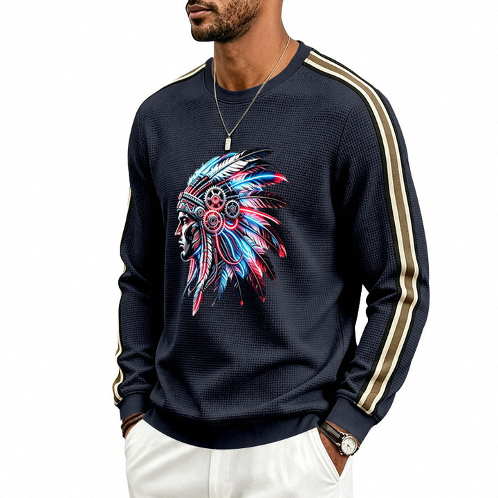Herren Sweatshirt mit stilisiertem Kopfschmuck-Print und Kontraststreifen an den Ärmeln Drune