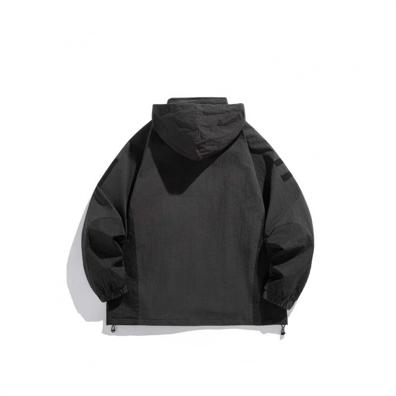 Unisex Technische Utility-Kapuzenjacke mit Reißverschluss, Brusttaschen und Klettpatch Drune