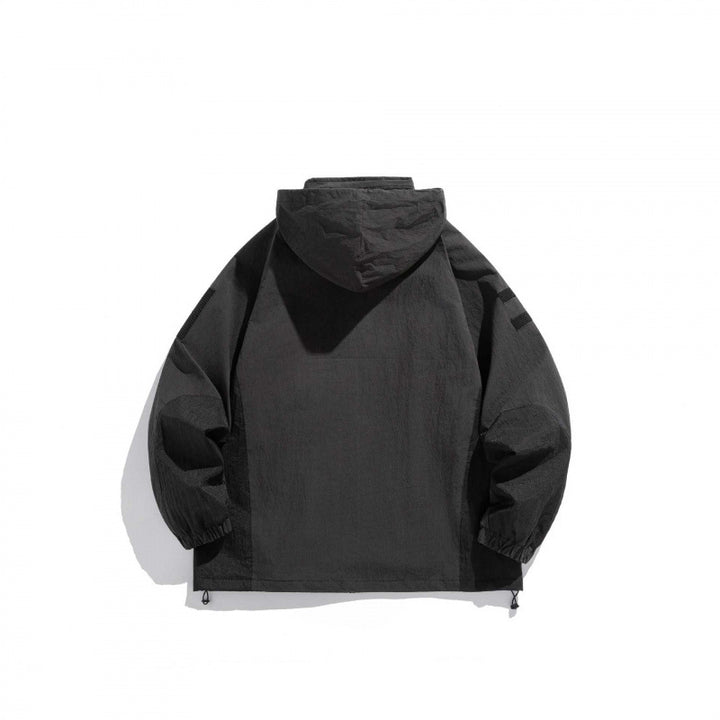 Unisex Technische Utility-Kapuzenjacke mit Reißverschluss, Brusttaschen und Klettpatch Drune