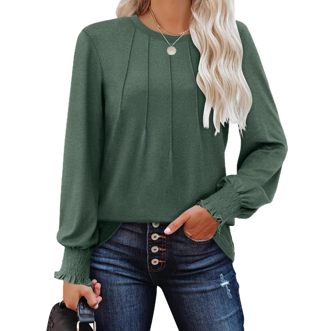 Damen Longsleeve-Tunika mit senkrechten Biesen und gerafften Rüschbündchen Drune