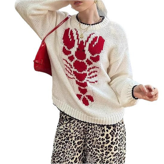 Damen Pullover mit einzigartigem Hummer-Muster und leichtem Strick Drune