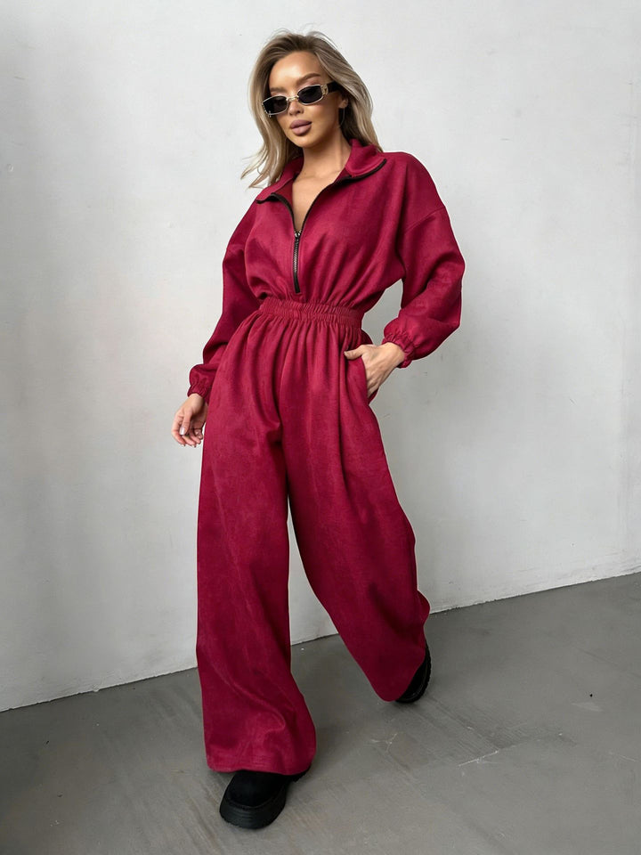 Damen Fleece-Overall mit hohem Kragen und Gummizug Drune