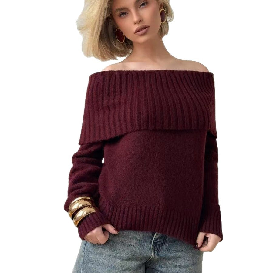 Damen eleganter Pullover mit weitem Rippkragen und weichem Material Drune