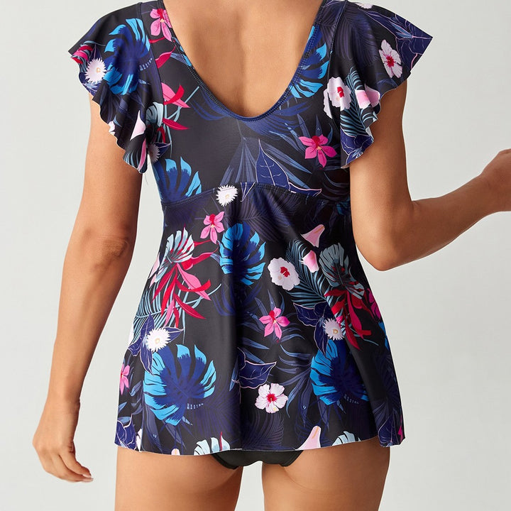 Damen Eleganter Kombination Badeanzug mit Volant und floralem Muster Drune