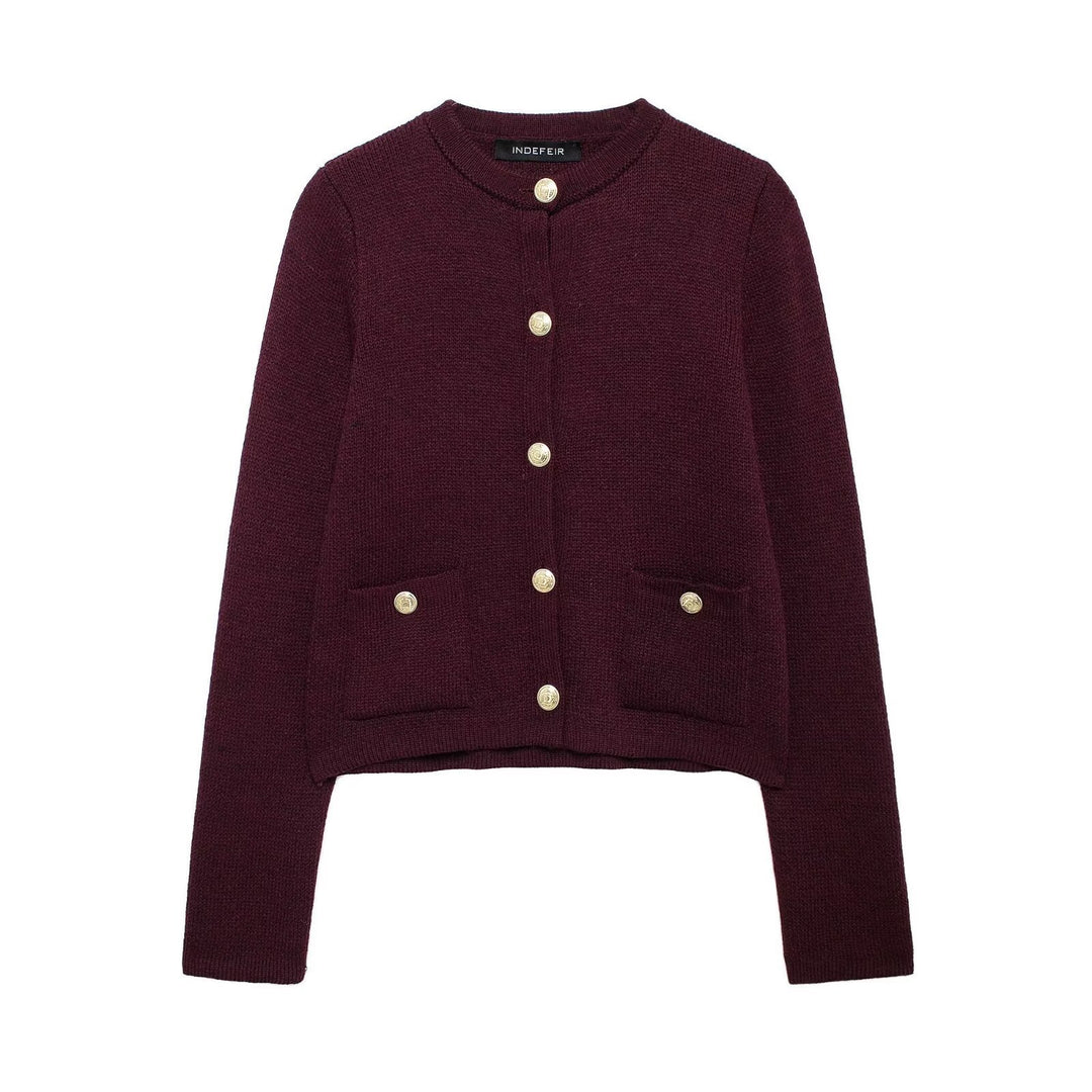 Damen Strickjacke mit schimmernden Knöpfen und Taschen Drune