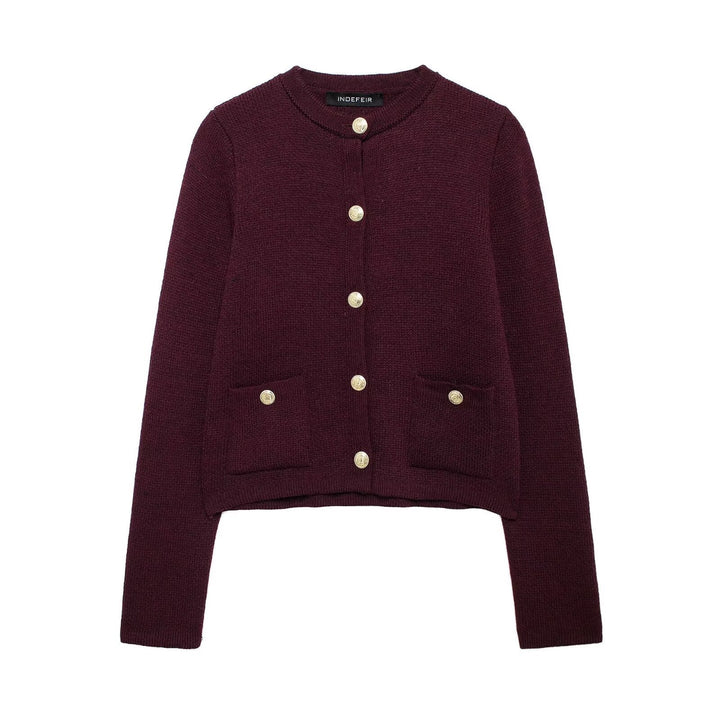 Damen Strickjacke mit schimmernden Knöpfen und Taschen Drune