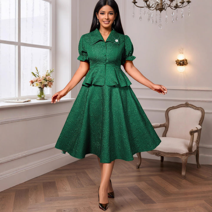 Damen elegantes Kleid mit Vintage-Details und voluminösem Rock Drune