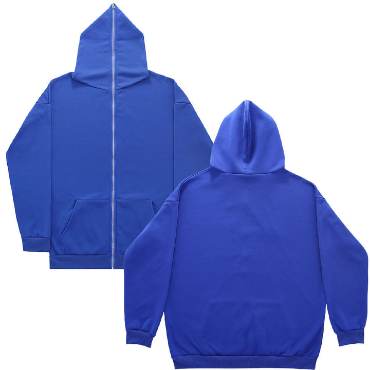 Unisex Zip-Hoodie mit durchgehendem Reißverschluss bis in spitze Kapuze, Kängurutasche und gerippten Bündchen Drune