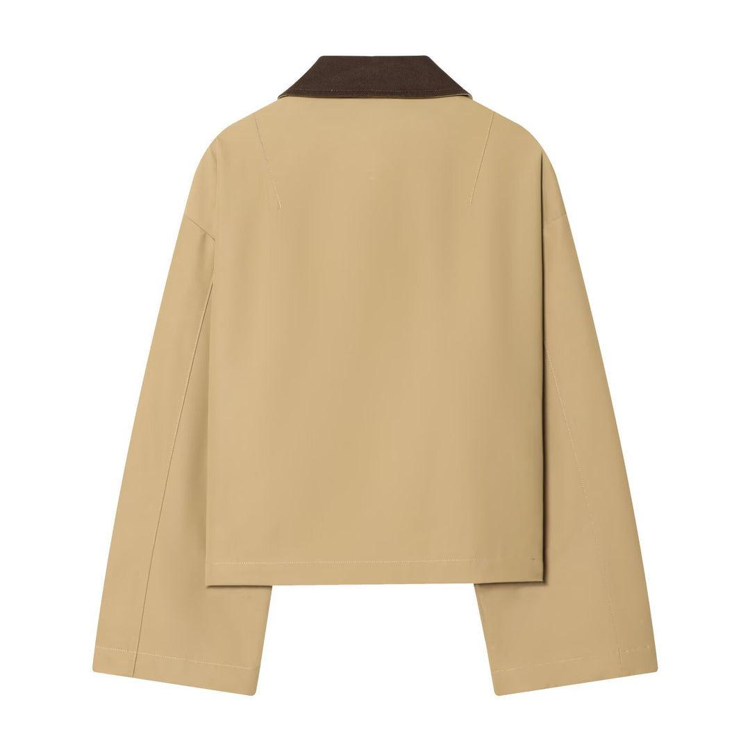 Damen Kurze Oversize-Harringtonjacke mit Kontrastkragen und aufgesetzten Taschen Drune