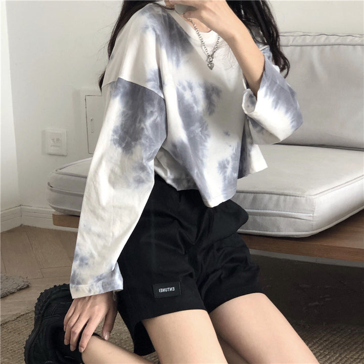 Damen cropped Sweatshirt mit modernen Batik-Designs und lässigem Schnitt Drune
