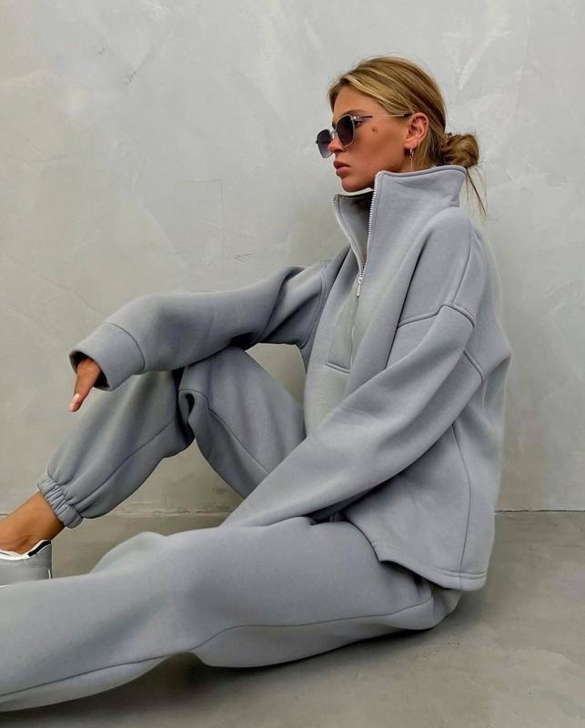 Damen Oversize-Halbzip-Lounge-Set aus schwerem French-Terry mit hohem Stehkragen Drune