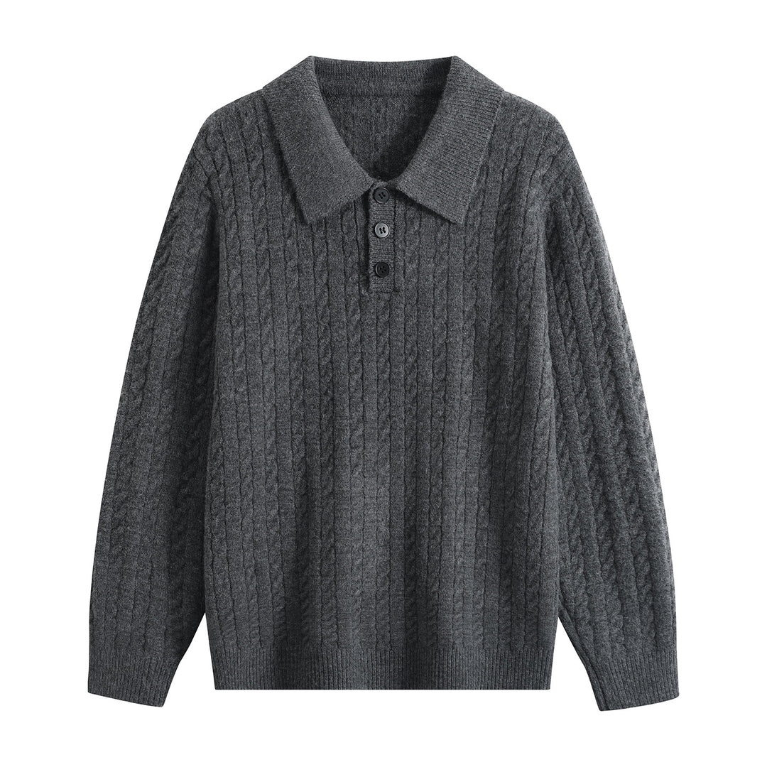 Herren Zopfstrick-Polopullover mit Polokragen, halber Knopfleiste & relaxed Schnitt Drune