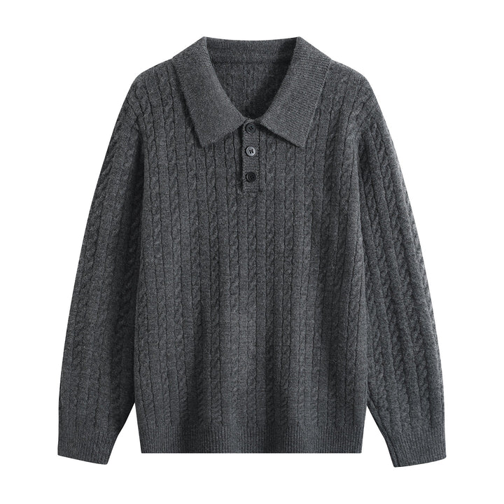 Herren Zopfstrick-Polopullover mit Polokragen, halber Knopfleiste & relaxed Schnitt Drune