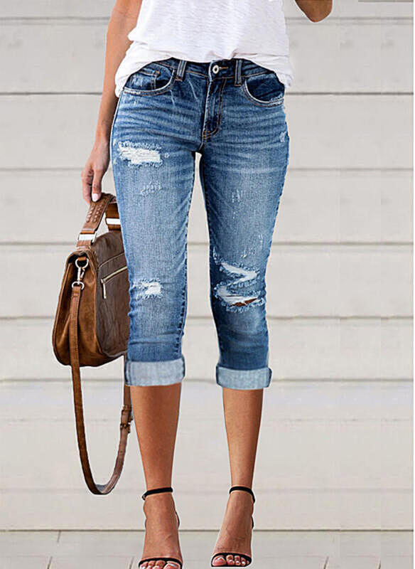 Damen 3/4 Jeans im Used-Look Drune