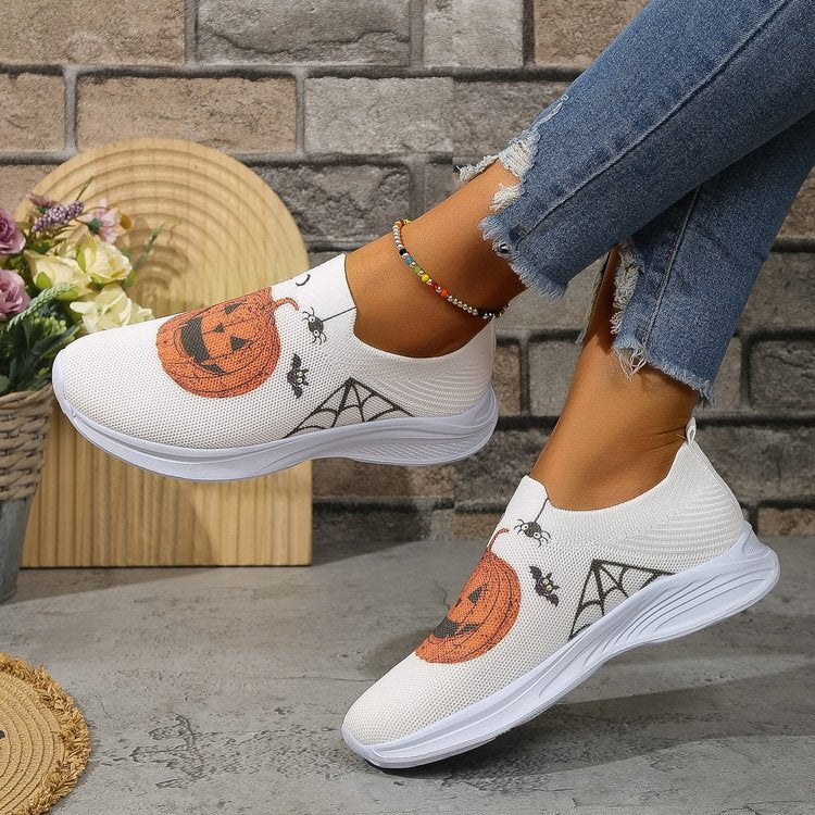 Damen Slip-On Sneaker mit Halloween-Motiv und atmungsaktivem Design Drune
