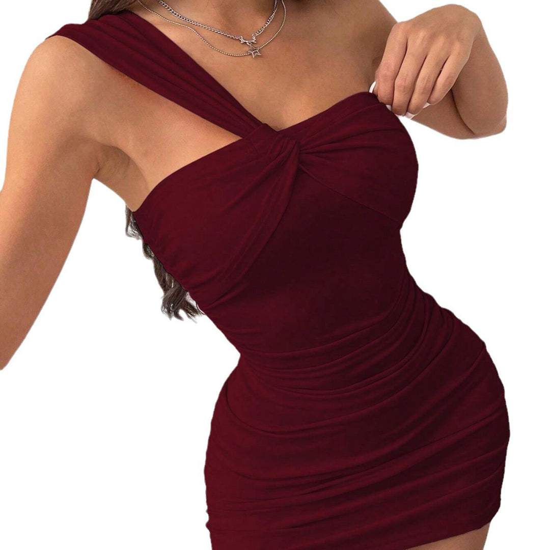 Damen Bodycon Minikleid mit asymmetrischem Träger und Drapierung Drune