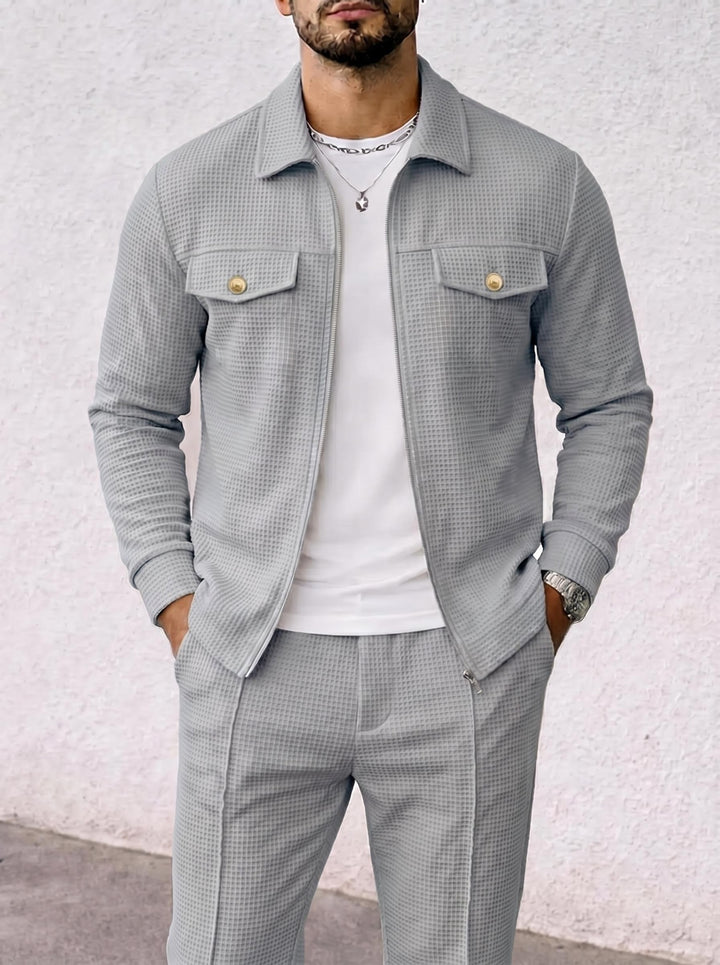 Herren strukturierte Overshirt-Jacke mit Waffelstruktur, Pattentaschen und verdecktem Reißverschluss Drune