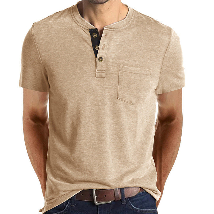 Herren T-Shirt mit strukturiertem Kragen und Brusttasche Drune