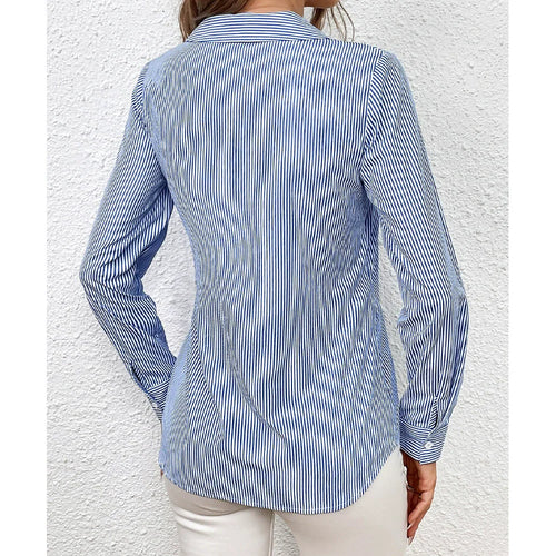 Drune | Shirt Slim Fit Wickelstil Vertikale Streifen Taillenschnürung Lange Ärmel