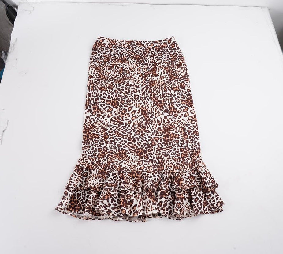 Damen Taillierter Midirock mit Leoparden-Print und doppeltem Volantsaum Drune