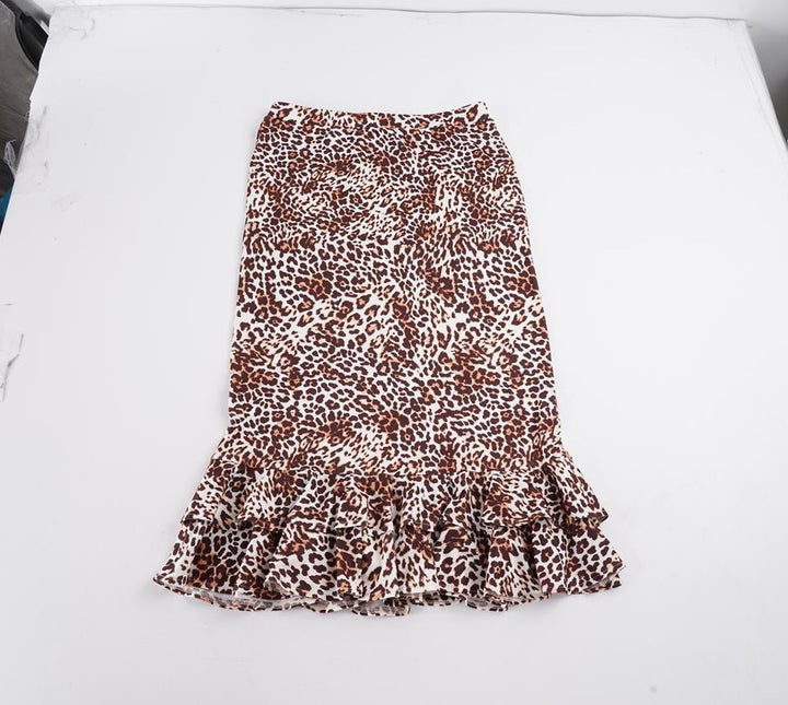 Damen Taillierter Midirock mit Leoparden-Print und doppeltem Volantsaum Drune