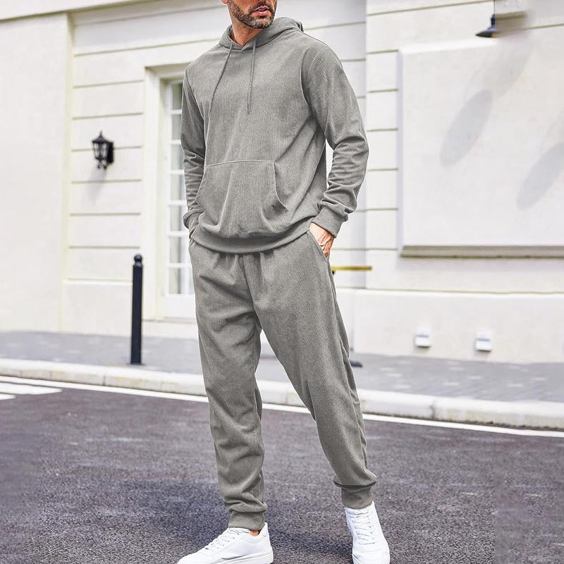 Herren Fleece-Loungewear-Set aus French Terry mit Kapuze, Kängurutasche und Relax-Jogginghose Drune