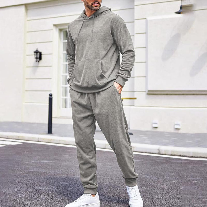 Herren Fleece-Loungewear-Set aus French Terry mit Kapuze, Kängurutasche und Relax-Jogginghose Drune
